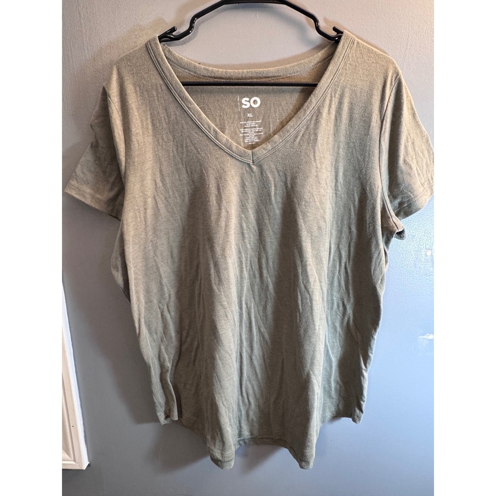 SO Goods for Life Womens XL V-Neck Short Sleeve T-Shirt Olive Green Heather Tee